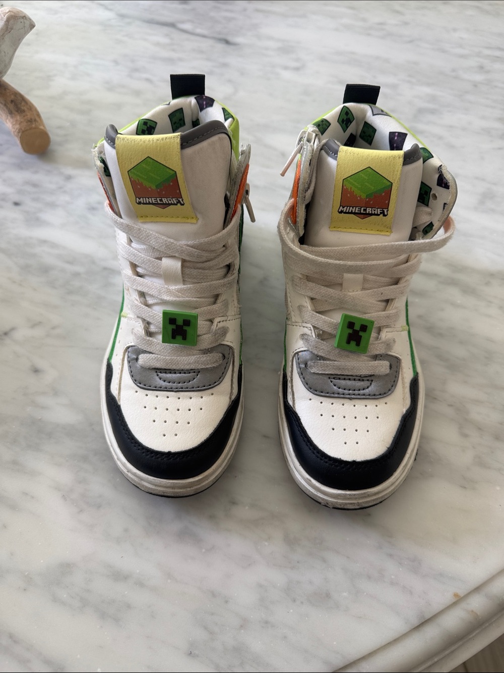 Zara Kids' White, Black & Green Minecraft High-Top Sneakers